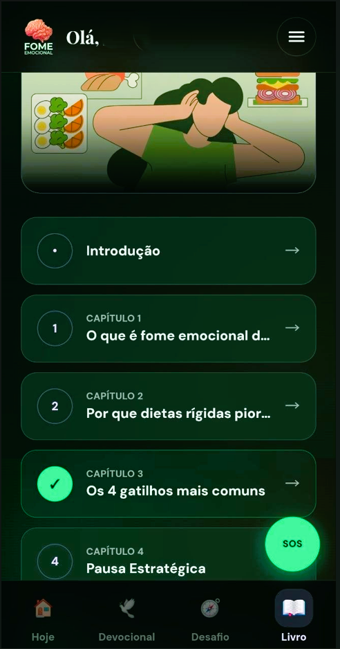 Tela do livro digital dentro do app Fome Emocional